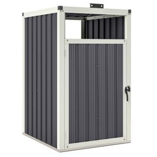 Abri poubelle - cache poubelle - 240L - porte, couvercle - tôle acier ondulé blanc gris