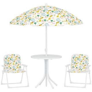 Ensemble salon de jardin enfant pliable 2 places 4 pièces motif vie de la savane blanc