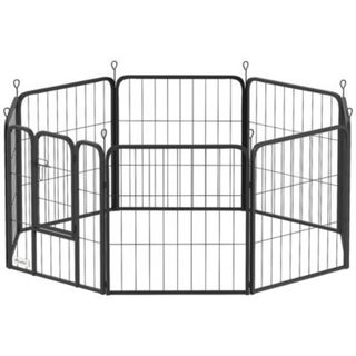 Parc enclos chien modulable pliable 8 panneaux porte verrouillable acier époxy noir