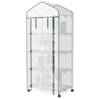 Serre de jardin balcon 4 étagères dim. 69 x 50 x 165 cm acier époxy bâche PE zippée haute densité blanc