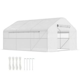 Serre de jardin 12 m² - serre tunnel 4 x 3 x 2 m porte 2 grandes fenêtres enroulables maillées acier galvanisé PE blanc