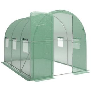Serre tunnel de jardin 6m² porte et 8 fenêtres bâche PE 140 g/m² vert