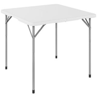 Table de camping carrée pliante hauteur réglable métal HDPE blanc