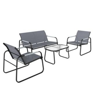 Salon de jardin style yachting 4 personnes 4 pièces plateau verre trempé