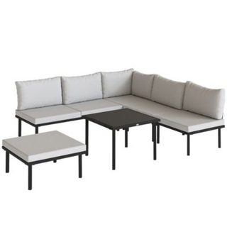 Salon de jardin d'angle modulable 6 places avec repose-pieds table basse