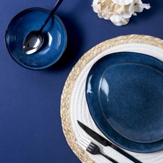 Assiette - HOME DECO FACTORY - Grès - Émail Brillant - Bleu