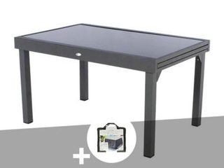 Table extensible rectangulaire en verre Piazza 6/10 places Gris anthracite + Housse - Hespéride