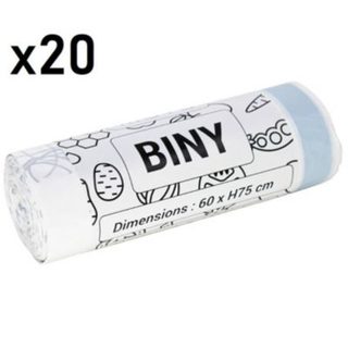 20 sacs poubelles résistants BINY 30L/50L