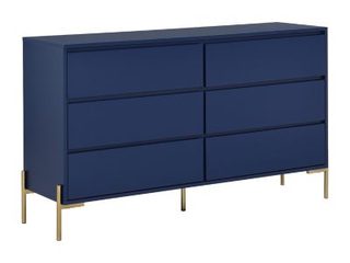 Commode 6 tiroirs - MDF et métal - Bleu laqué et doré - KORASA