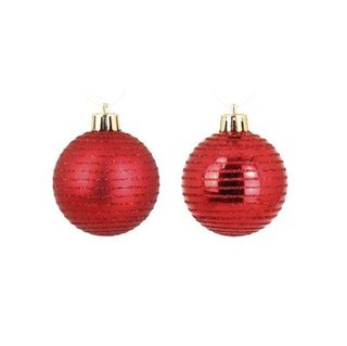 Set de 8 Boules de Noël Rayées Rouge