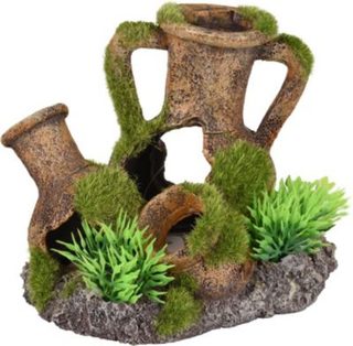 Décoration aquarium amphores empilées cachettes effet mousse