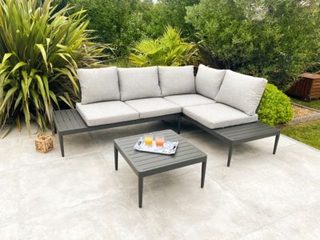 Salon d'angle de jardin Ankara 4 places en aluminium noir - DCB GARDEN