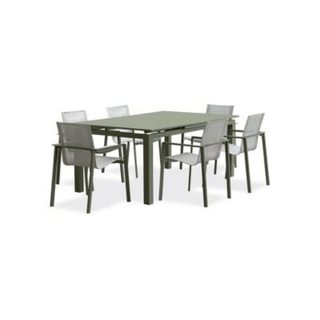 Lot composé d'une table de jardin + 6 fauteuils - Kaki - Miami - Fauteuils empilables