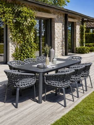 Ensemble repas de jardin en aluminium plateau céramique sur verre - Gris anthracite - CAMARGUE
