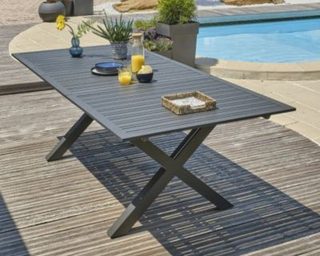 Table de jardin FLORIDE 180-240x100 cm en aluminium gris foncé rallonge automatique DCB Garden