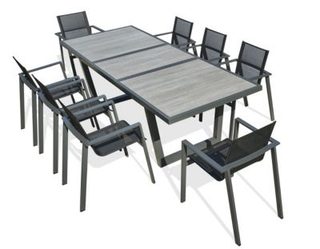 Ensemble repas 8 places en aluminium et plateau céramique - OLHOS