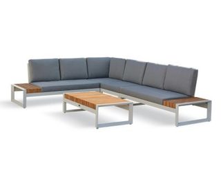 Salon de jardin d'angle 6 places en teck et aluminium - VALENCIA