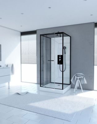 Cabine de douche l.70 x L.70 x H.230 cm – porte pivotante, style industriel noir & blanc, Galedo City
