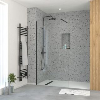 Paroi de douche à l'italienne H.195 x l.100 cm, ép. 5 mm, profilé noir, Galedo Essentiel