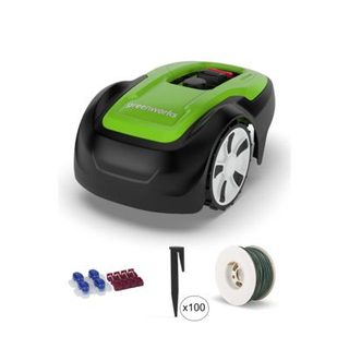 Pack robot tondeuse Optimow M GREENWORKS - pour 500m2 - 100m fil, 100 piquets et connecteurs
