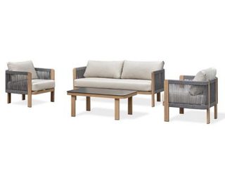 Salon bas de jardin JESPAR en aluminium - EFFET BOIS