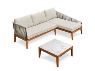 Salon bas de jardin ALPHI en aluminium - EFFET BOIS