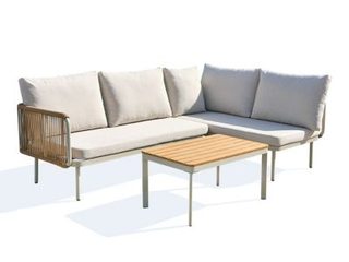 Salon bas de jardin RENZO en acier et acacia - GREGE