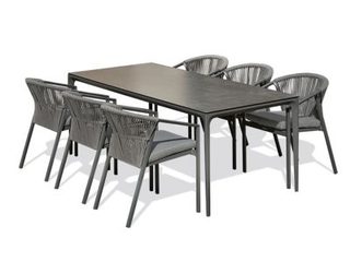 Ensemble repas de jardin TIGUA 6 places avec plateau en céramique sur verre - GRIS ANTHRACITE