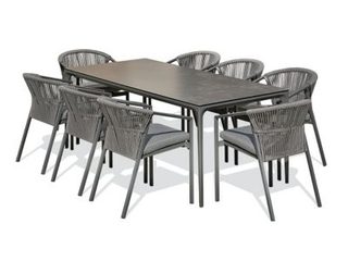 Ensemble repas de jardin TIGUA 8 places avec plateau en céramique sur verre - GRIS ANTHRACITE