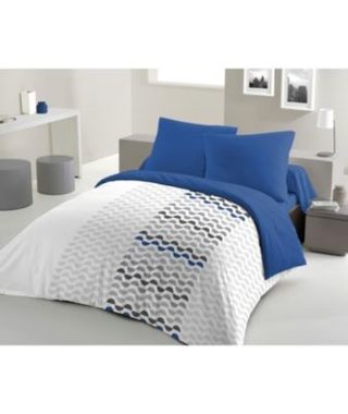 Parure de couette microfibre AMBROISIE - 1 housse de couette 240 x 260 cm + 2 taies d'oreiller 63 x 63 cm - Bleu