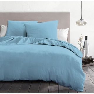 Parure de couette 3 pieces microfibre bleu ciel uni 220x240 cm HOME LINGE PASSION