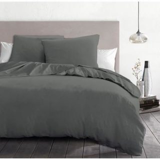 Housse de couette microfibre HOME LINGE PASSION HP72075 240 x 260 cm gris anthracite