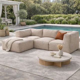 Salon de jardin modulable 4 places beige en tissu déperlant PRAIANO