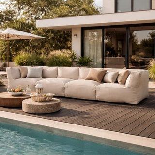 Salon de jardin modulable 4 places beige en tissu déperlant PRAIANO