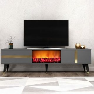 Meuble TV avec cheminée LED 150cm gris anthracite SUNY