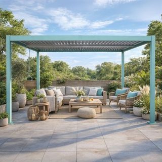 Pergola bioclimatique 4x3m structure aluminium lames orientables verte CORFU