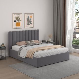 Lit avec coffre de rangement 160x200cm velours gris foncé SAVANNAH