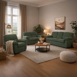 Canapé 3 places + 2 places + fauteuil en velours côtelé vert foncé LINCOLN