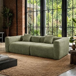 Canapé compressé 4 places en tissu effet laine texturée vert BOLTON