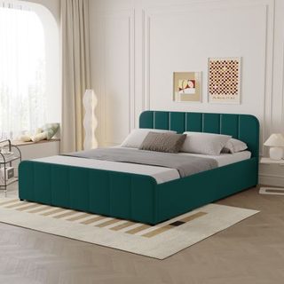 Lit avec coffre de rangement 160x200cm en velours vert TAMPA