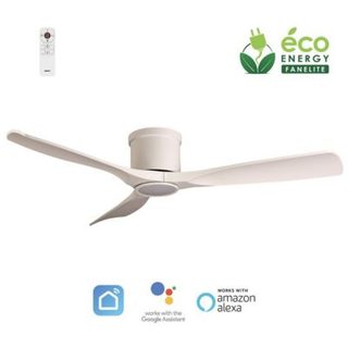 Fanelite - Ventilateur de plafond 132 cm blanc ARATUA - Moteur DC 35W - Extra plat - Lumière LED 20W dimmable 3 couleurs - Wifi