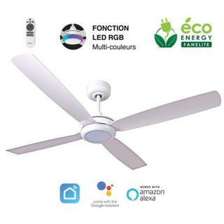 Fanelite - Ventilateur de plafond 132 cm blanc QAMEA - Moteur DC 30W - LED 20W dimmable 3 couleurs + RGB - Wifi - Silencieux