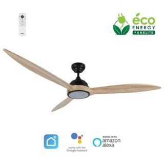 Fanelite - Ventilateur de plafond 164 cm noir et bois MOOREA - Moteur DC 35W - Lumière LED 20W dimmable 3 couleurs - Wifi