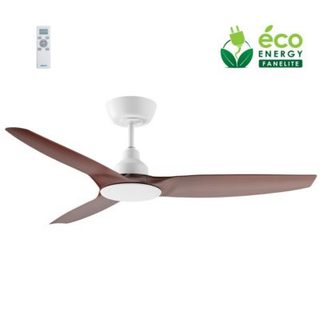 Fanelite - Ventilateur de plafond 132 cm blanc et ABS imitation bois FANDC52ND - Moteur DC 18W - 3 pales - SANS LUMIÈRE - Silence
