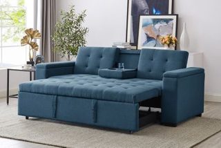 Canapé convertible 3 places en tissu bleu pétrole - NOHO