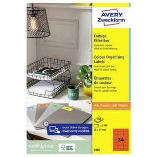 Avery-Zweckform 3448 étiquettes autocollantes 70 x 37 mm rouge, 2400 pcs