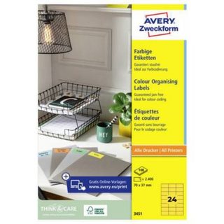 Avery-Zweckform 3451 étiquettes universelles 70 x 37 mm papier jaune - 2 400 pcs