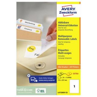 Etiquettes universelles A4 Avery-Zweckform L4735REV-25 30 feuilles 210 x 297 mm