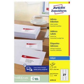 Avery-Zweckform J4792-25 Étiquettes d'adresse 63,5 x 29,6 mm, 675 étiquettes (25 feuilles A4)