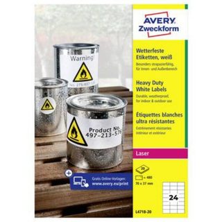Etiquettes plastiques ultra-résistantes Avery-Zweckform L4718-20 70 x 37 mm, 480 pcs.